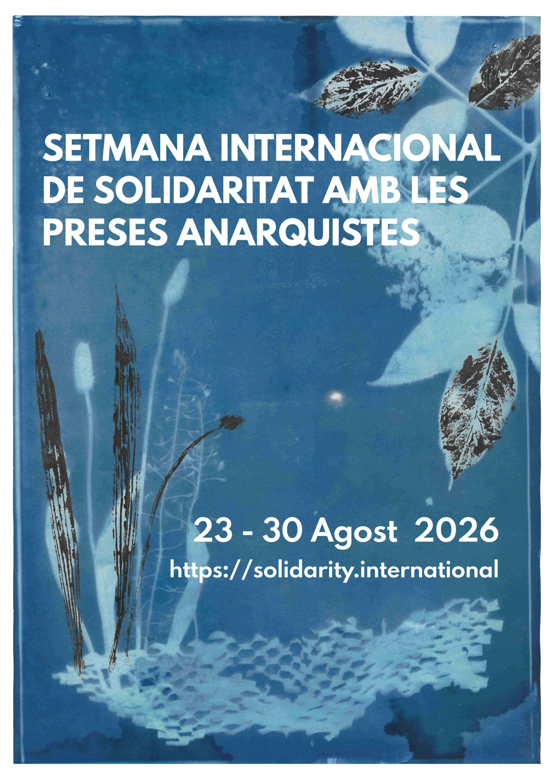 Cyanotype from different plants.
Text:International Week of Solidarity with Anarchist Prisoner 2026
August 23-30, 2026
https://solidarity.international